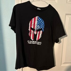 Delta Pro Weight Black Tee with Blue and Red Graphic